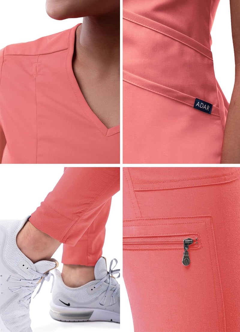 Adar Uniforms Adar Pro Athletic Scrubs Set For Women - Stretch V-Neck Scrub Top & Yoga Jogger Cargo Scrub Pants, 10 Pockets - P9500 - Rapture Rose - M - Image 5